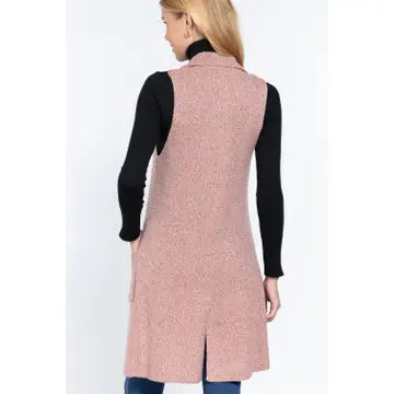 Sleeveless Notched Collar Long Sweater Vest
