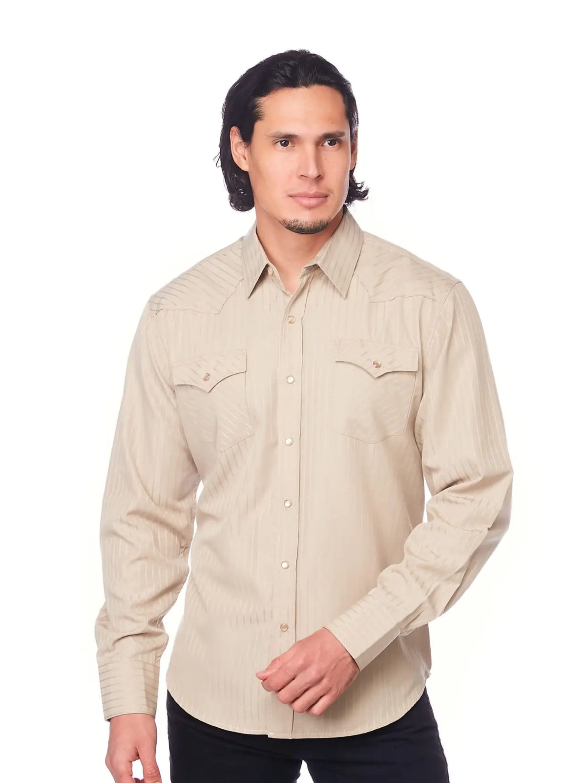 Men's Long Sleeve Western Cotton/Poly Yarn-Dyed Plain Shirts
