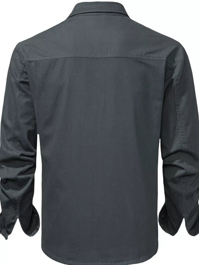 Men's Casual Long Sleeve Button-Down Shirt with Pockets