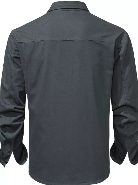 Men's Casual Long Sleeve Button-Down Shirt with Pockets