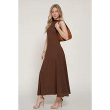 Sleeveless High Neck Crinkle Knit Fully Long Dress