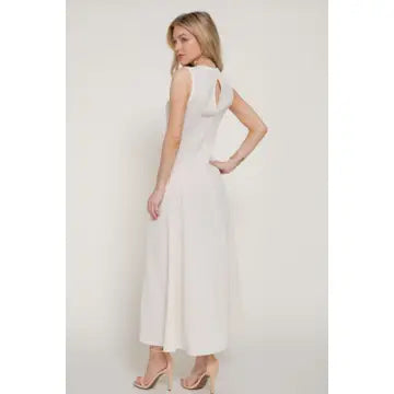 Sleeveless High Neck Crinkle Knit Fully Long Dress