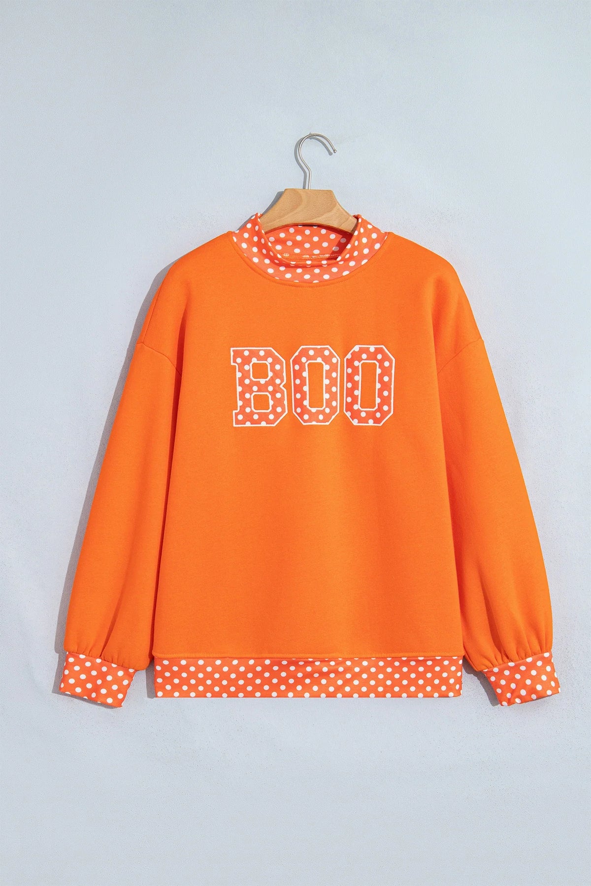 Halloween Boo Polka Dot Patch Mock Neck Sweatshirt