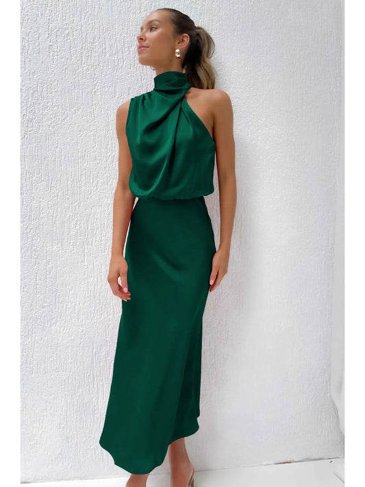 Sleeveless Satin Midi Dress