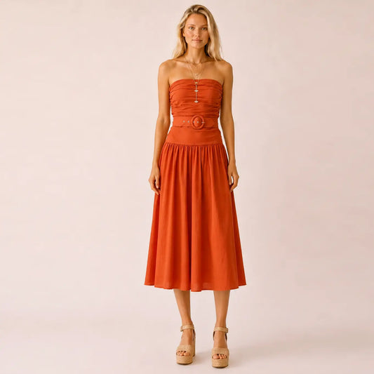 Slim waist sleeveless midi dress