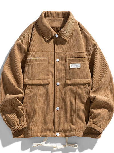 Men's Plus Size Corduroy Button-Down Jacket