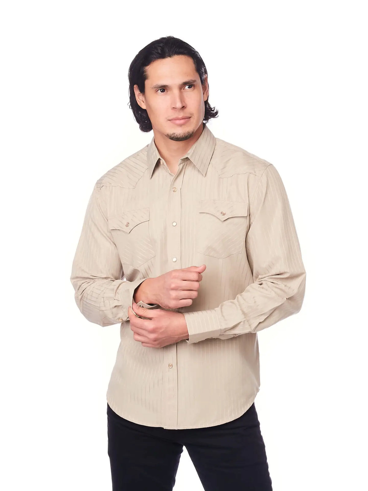 Men's Long Sleeve Western Cotton/Poly Yarn-Dyed Plain Shirts