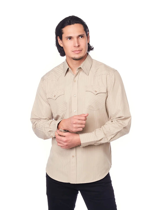 Men's Long Sleeve Western Cotton/Poly Yarn-Dyed Plain Shirts