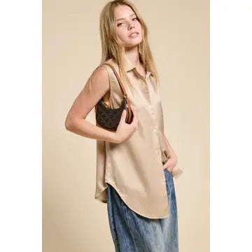 Satin Sleeveless Button Down Blouse