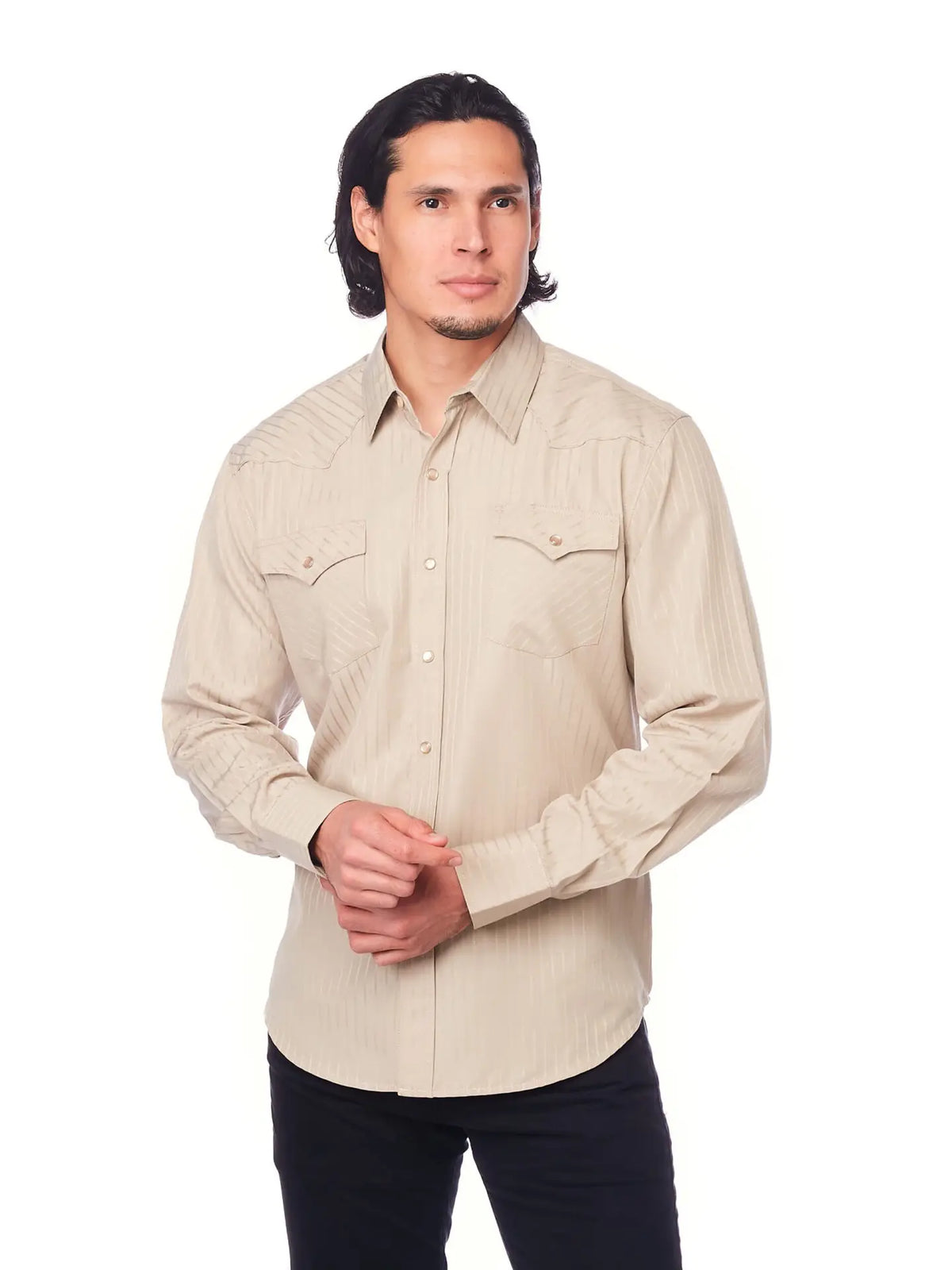 Men's Long Sleeve Western Cotton/Poly Yarn-Dyed Plain Shirts