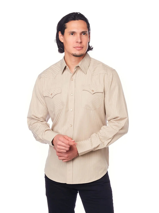 Men's Long Sleeve Western Cotton/Poly Yarn-Dyed Plain Shirts