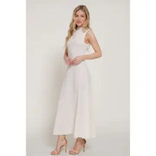 Sleeveless High Neck Crinkle Knit Fully Long Dress