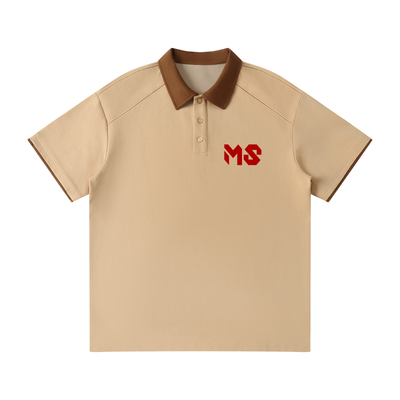 MAD SHEEP-MS-Contrast Collar Raglan Polo Shirt