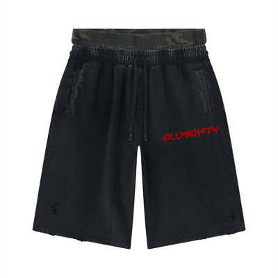 ALLMIGHTY-AM-Unisex Vintage Wash Distressed Wide Leg Shorts