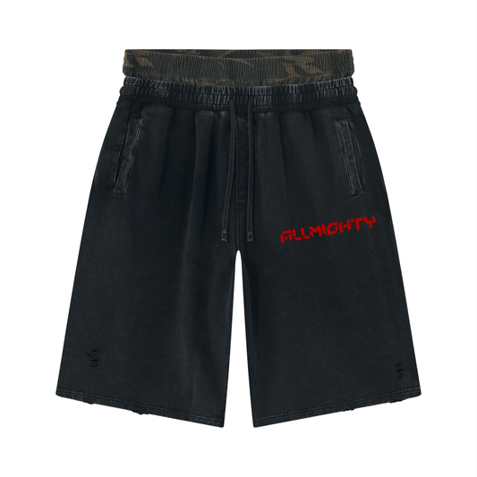 ALLMIGHTY-AM-Unisex Vintage Wash Distressed Wide Leg Shorts