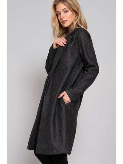 Long Sleeve Open Front Soft Felt Long Coat