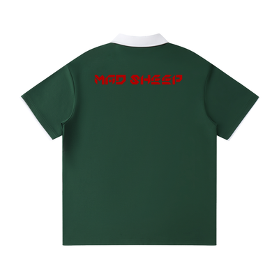 MAD SHEEP-MS-Contrast Collar Raglan Polo Shirt