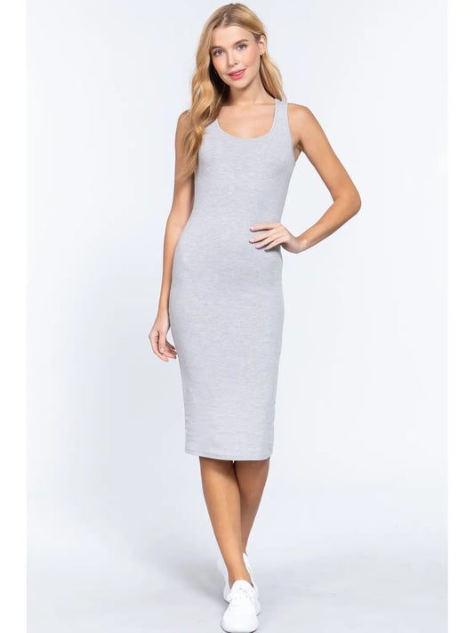 Sleeveless Racer Back Knit Midi Dress