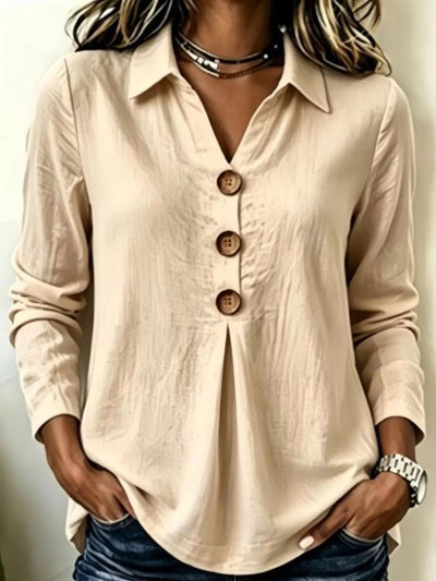 Full Size Button Detail Long Sleeve Blouse Plus Size