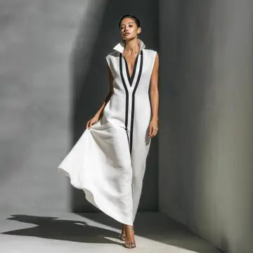 New V-Neck Color Block Casual Dress For Women