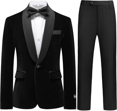 Boys Velvet Suits Slim Fit Tuxedo 2 Piece Kids Blazer Jacket Pants Formal Sizes 4-20 Fashion Ring Bearer Outfit for Wedding