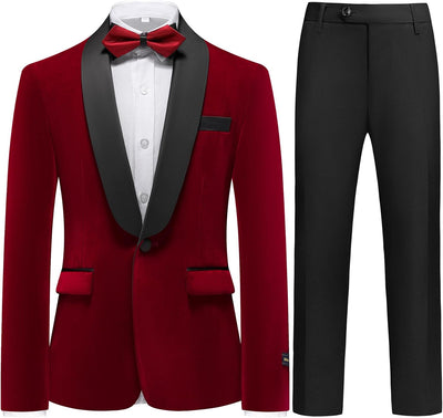 Boys Velvet Suits Slim Fit Tuxedo 2 Piece Kids Blazer Jacket Pants Formal Sizes 4-20 Fashion Ring Bearer Outfit for Wedding