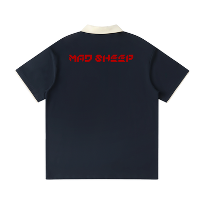 MAD SHEEP-MS-Contrast Collar Raglan Polo Shirt