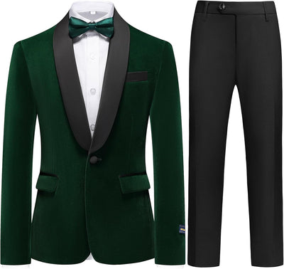Boys Velvet Suits Slim Fit Tuxedo 2 Piece Kids Blazer Jacket Pants Formal Sizes 4-20 Fashion Ring Bearer Outfit for Wedding