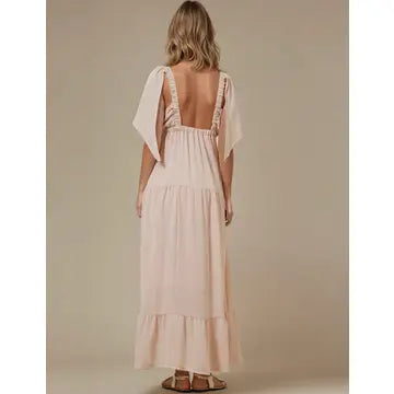 Solid Color V-Neck Backless Maxi Dress