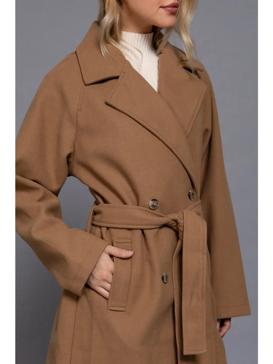 Long Sleeve Double Breasted Button Soft Felt Trench Coat