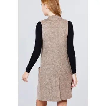 Sleeveless Notched Collar Long Sweater Vest