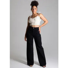 High-Waisted Wide Leg Twill Women's Pants in Black