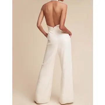 Ladies Deep V-Neck Halter Strap Shoulder Backless Jumpsuit