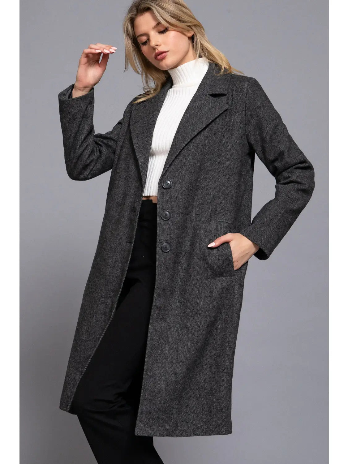 Single Breasted Waist Fitted Long Coat