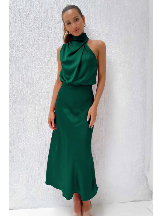 Sleeveless Satin Midi Dress