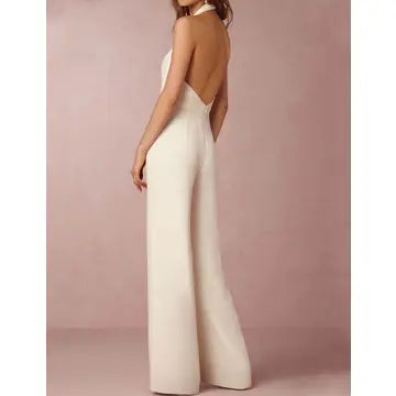 Ladies Deep V-Neck Halter Strap Shoulder Backless Jumpsuit