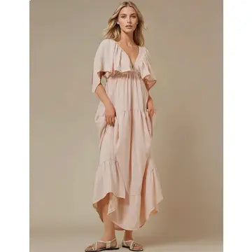 Solid Color V-Neck Backless Maxi Dress