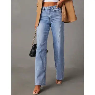 Daily Jeans Button Straight Leg Denim Pants
