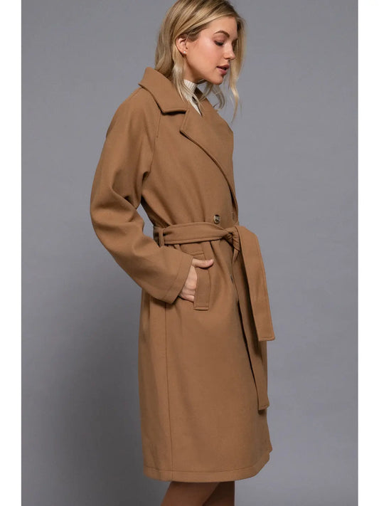 Long Sleeve Double Breasted Button Soft Felt Trench Coat