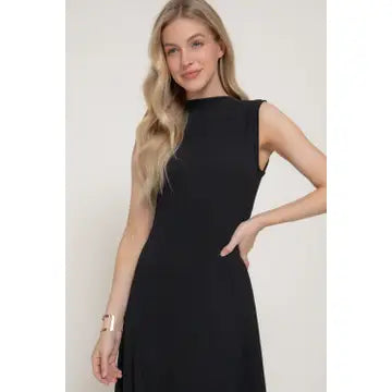 Sleeveless High Neck Crinkle Knit Fully Long Dress