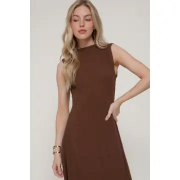 Sleeveless High Neck Crinkle Knit Fully Long Dress