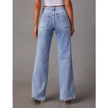 Daily Jeans Button Straight Leg Denim Pants