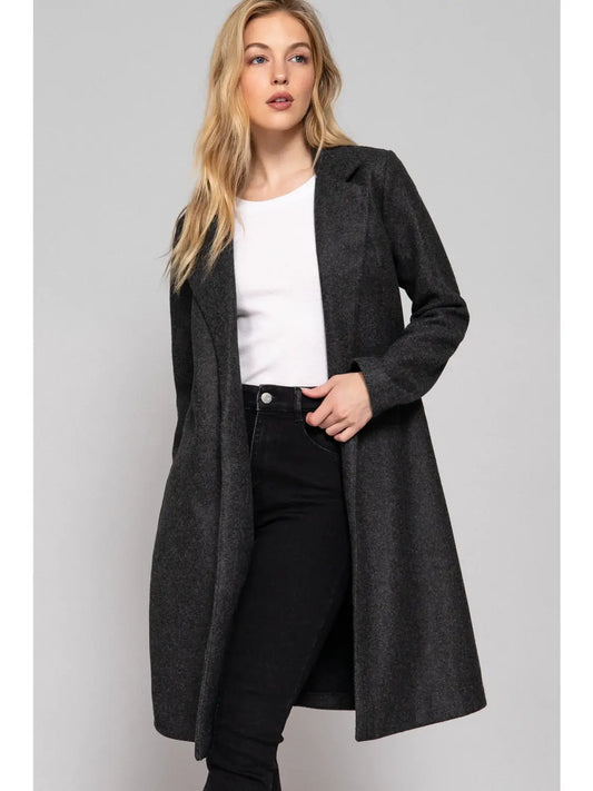 Long Sleeve Open Front Soft Felt Long Coat