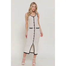 Sleeveless V-Neck Button Down Sweater Midi Dress