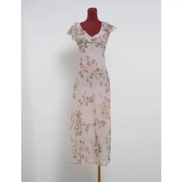 Ladies Romantic Ruffle V-Neck Floral Print Midi Dress