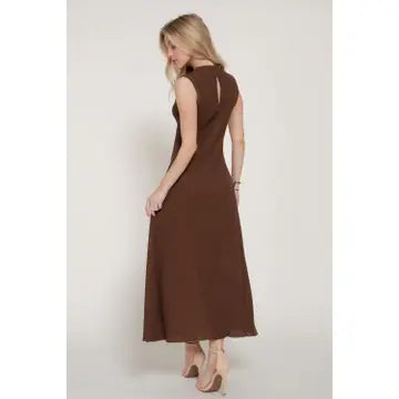 Sleeveless High Neck Crinkle Knit Fully Long Dress