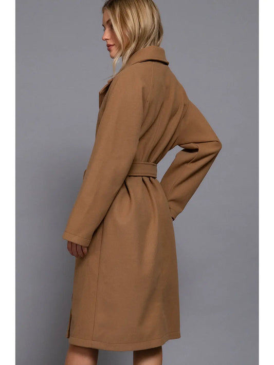 Long Sleeve Double Breasted Button Soft Felt Trench Coat