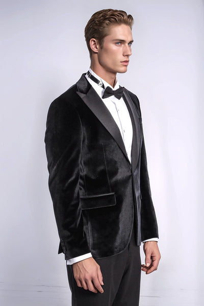 Velvet Slim Fit Black Men Tuxedo Jacket - Wessi