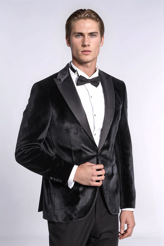 Velvet Slim Fit Black Men Tuxedo Jacket - Wessi