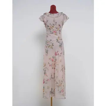 Ladies Romantic Ruffle V-Neck Floral Print Midi Dress
